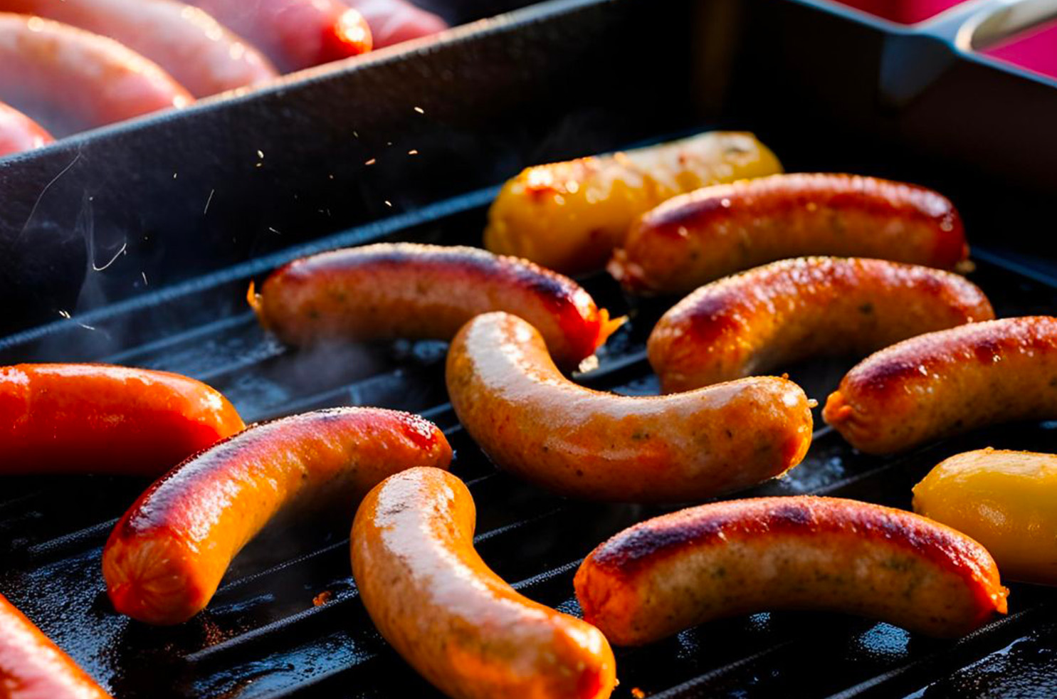 Des saucisses qui cuisent à la plancha