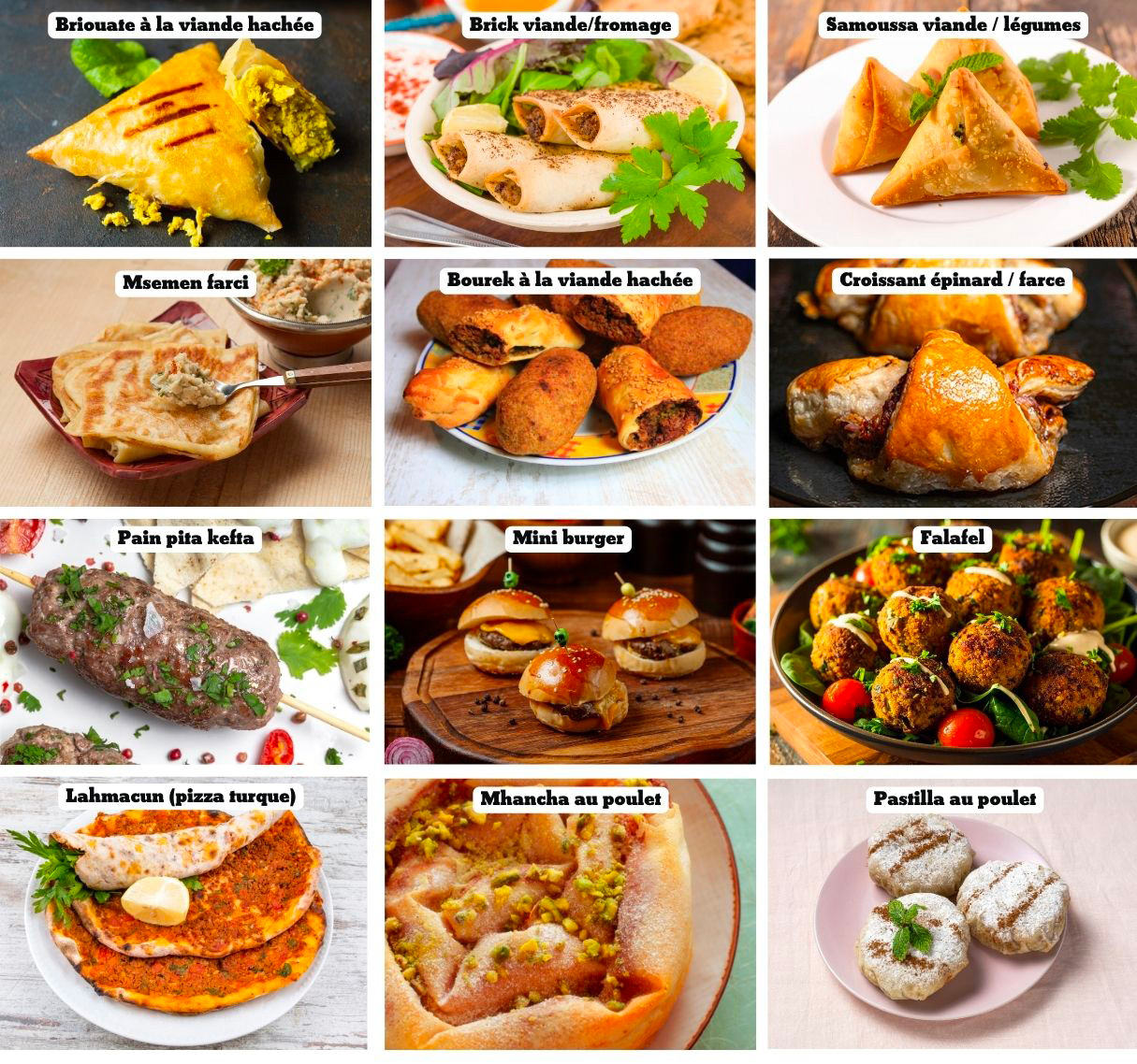 Un tableau avec des idées de plats et recettes pour le ramadan